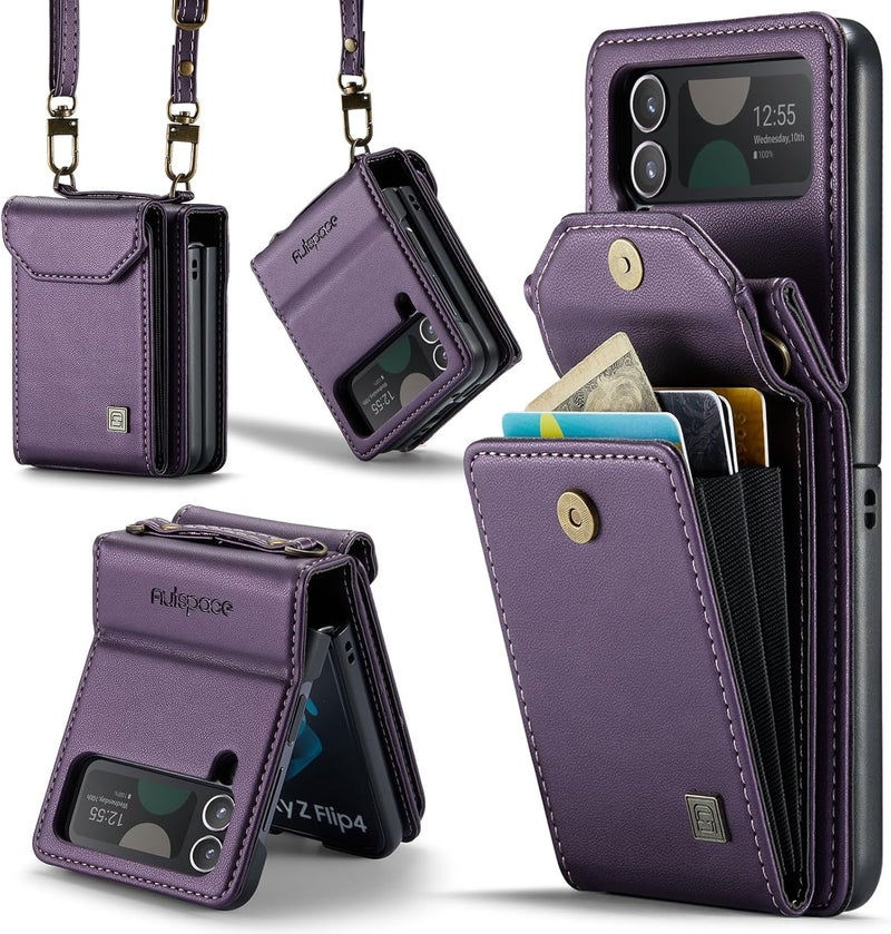 ASAPDOS Crossbody Case Compatible with Samsung Galaxy Z Flip 4,Retro PU Leather Strap Wristlet Flip Case with Magnetic Closure and Card Holder for Men Women Purple - Image 1